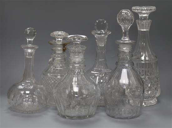Six glass decanters and stoppers tallest 30cm